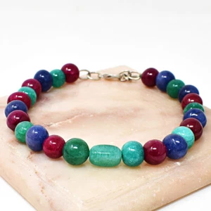 137.00 Cts Earth Mined 7" Long Emerald & Sapphire Round Beads Bracelet NK 43E221 - Picture 1 of 2