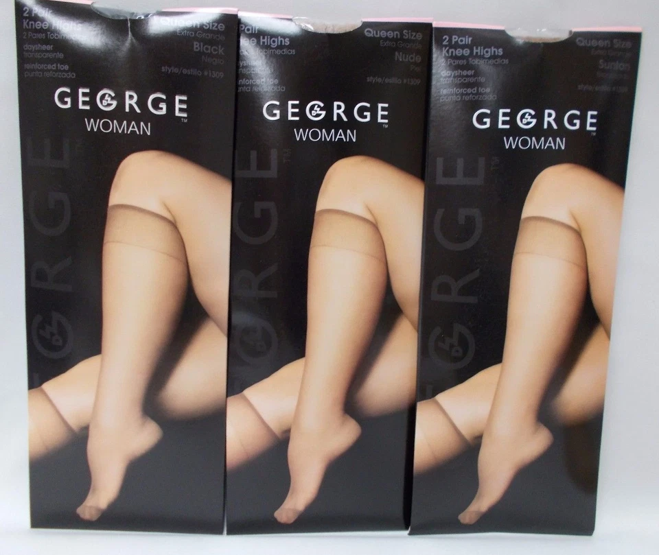 6 pair George Woman Knee Highs (Queen size) Daysheer Leg w/ reinforced toe - Image 1 of 1
