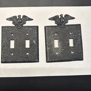 VTG 2 Hammered Eagle Double Light Switch Plate Covers Set - Picture 1 of 6