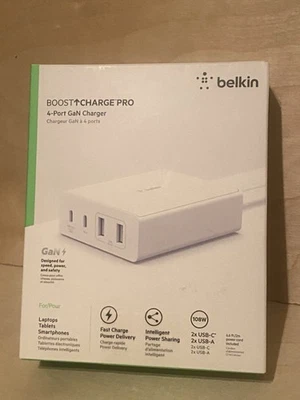 Cargador USB-C Belkin Boost Charge Pro 4 puertos 108W GaN - Blanco WCH010DQWH - ¡Nuevo! Foto 1 de 4