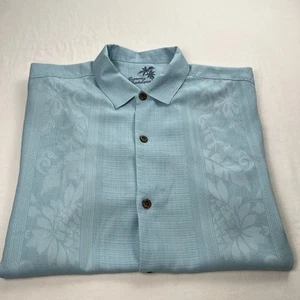 Camisa Tommy Bahama Para Hombres L Azul Seda Hawaiana Tropical Island Aloha Manga Corta - Imagen 1 de 12