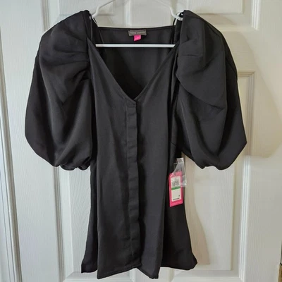 Vince Camuto Top Blouse Womens Sz L Short Balloon Sleeves V-Neck Placket NWT - Image 1 of 4