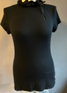Ted Baker London Black Ruffle Neck Jersey Tee - Size 2 - Picture 1 of 4