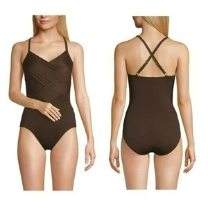 Lands end slender suit pleated x back one piece swimsuit 8 - Picture 1 of 2