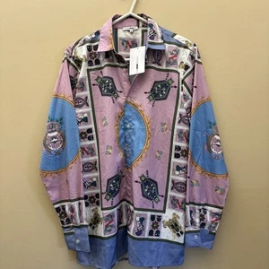 Fashion Nova Men’s Vintage Pastel Print Long Sleeve Woven Top Pink/Combo Size M - Picture 1 of 3