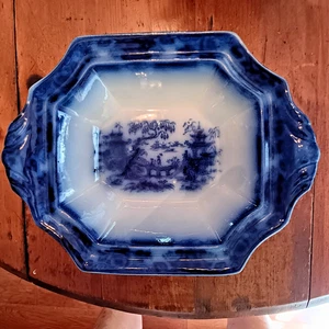 Antiguo cuenco para servir verduras Flow Blue "KIN SHAN" c.1845 E. Challinor - Imagen 1 de 8