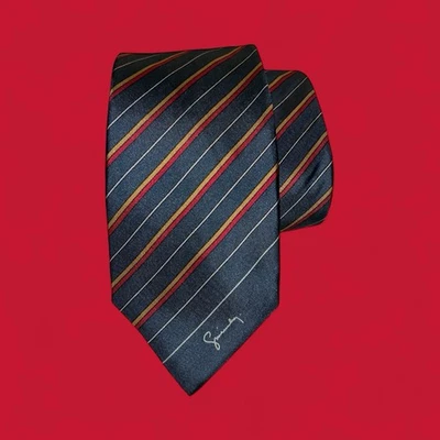 Corbata a Rayas Givenchy Seda Repp Vintage Años 90 Azul Marino, Rojo y Dorado Clásico Diagonal Foto 1 de 4