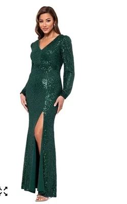 Vestido Xscape Lentejuelas Manga Larga Abertura Lateral Cazador 6 Vacaciones Gala Formal Bodycon Foto 1 de 4