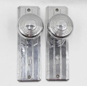 Vintage Art Deco Chrome Brass Dummy Door Knob Set - Picture 1 of 6