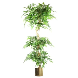 Künstlicher Ficus extra großer dreifacher Kugelbaum 6 Fuß Metall Pflanzgefäß - Bild 1 von 5