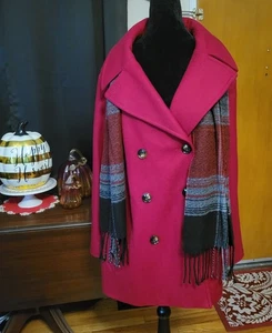 Women's London Fog Double breasted Pea Coat Size 2X Red with Scarf - Picture 1 of 8
