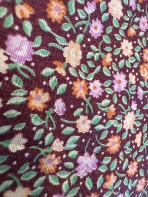 VTG Ditsy CALICO Pink Purple Orange Florals on Plum Cotton Fabric Feedsacklk 36x - Image 1 of 4