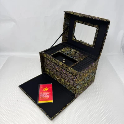 Vintage M&S Floral Pattern Fabric Jewellery Storage Box Carry Case     MB15 - Image 1 of 4