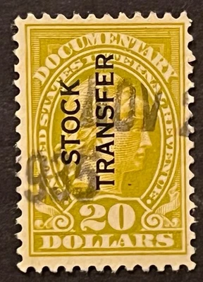 Travelstamps: US Stock Transfer Stamps Scott #RD18 - $20 - Used Handstamped  - Image 1 of 4