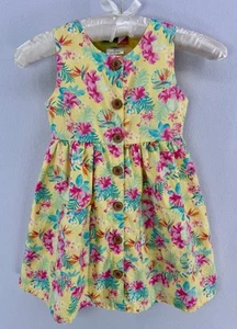Girl’s Penelope Mack Yellow Pink Floral Dress Buttons Pockets Sz 4T Easter - Picture 1 of 6