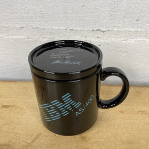Tazza caffè vintage IBM AS/400 con sottobicchiere/coperchio computer memorabilia tazza nera logo blu - Foto 1 di 11