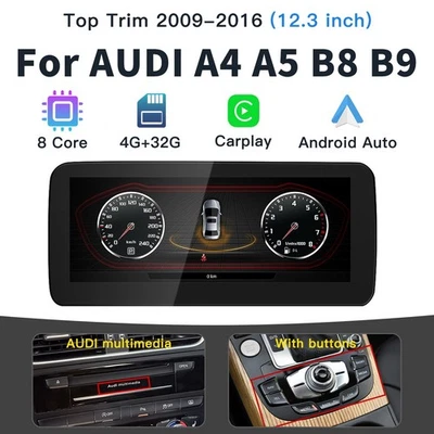 12.3" CarPlay AutoRadio für Audi A4 A5 B8 B9 2009-16 Android 4G+32GB 8-Core GPS - Bild 1 von 4