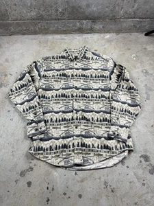 Woolrich Herren Large Flanell Fisch Print Hemd Langarm Grün Bäume Chamois Xl - Bild 1 von 7