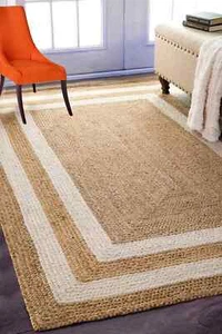 Modern Jute Natural Braided Rug Solid Style Rust Look Area Rug Runner Carpet - Picture 1 of 5