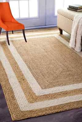 Modern Jute Natural Braided Rug Solid Style Rust Look Area Rug Runner Carpet - Image 1 of 4