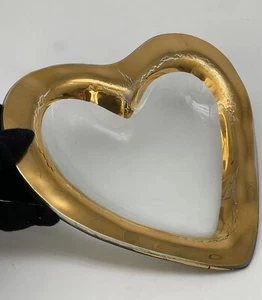 ANNIEGLASS Heart Bowl 24K Gold Rim Signed Numbered Handmade Medium 8” 1998 - Picture 1 of 11