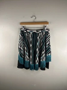 Vintage Western Collection Skirt Adult 30 Black Teal Aztec Fringe Southwest B48 - Picture 1 of 9