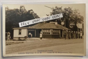 EMERALD PARK GAS LUNCH + STOYESTOWN PA. LINCOLN HIGHWAY FOTO REAL RPPC postal - Imagen 1 de 3