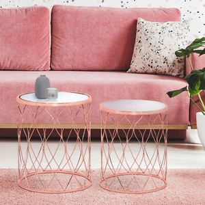 2x Mesas de centro cobre tapa cristal insertada tablero redondo WOMO-DESIGN® - Imagen 1 de 6