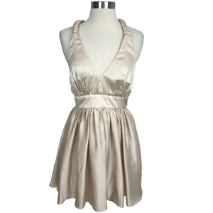 NWT Rae Francis Reese Dress Size 4 Braided Back Champagne Satin Homecoming Prom - Picture 1 of 12