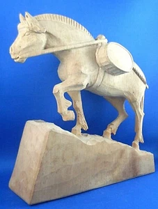 Rare HANDCRAFTED (By: S.M) Carved HORSE Wooden Figurine Collectable **REPAIRED** - Picture 1 of 12