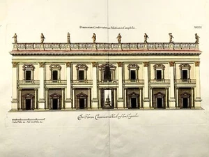 1679 Palazzo dei Conservatori, Rom, Italien, Sandrart, handfarbiges Doppelblatt - Bild 1 von 3