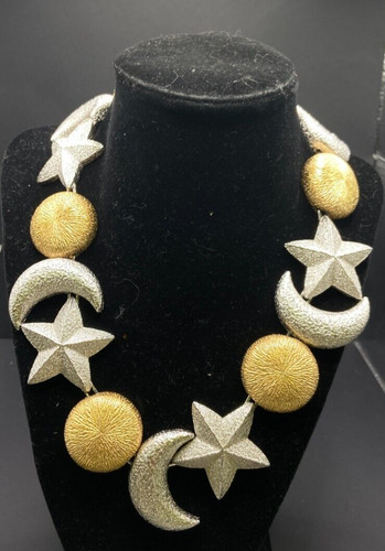Collana Christian Dior vintage argento oro sole luna stelle anni 80 marcata
