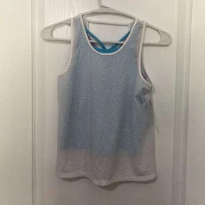 ID Ideology Kids Tank Top Small Bright White Blue Mesh Sleeveless Activewear NWT - Picture 1 of 5