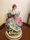 Capodimonte Lady with Flowers and Birds Signed
