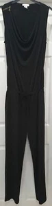 BARNEYS NEW YORK Black Draped Neck Sleeveless Tapered Leg Formal Jumpsuit M - Picture 1 of 6