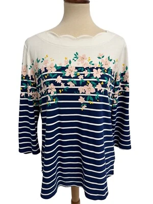 Blusa Croft & Barrow para mujer manga 3/4 azul marino y floral a rayas talla S Foto 1 de 4