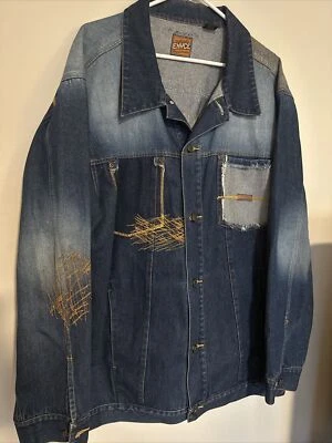 ENYCE Hombres Denim Azul Jean Botón Chaqueta XL Con Capucha Y2k Hip Hop Retro Envejecido Foto 1 de 4