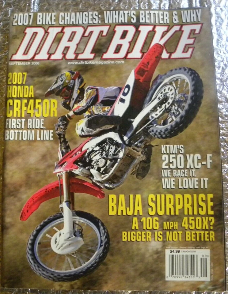Dirt Bike Magazine September 2006 2007 Honda CRF450R First Ride FREE SHIPPING - Image 1 of 4
