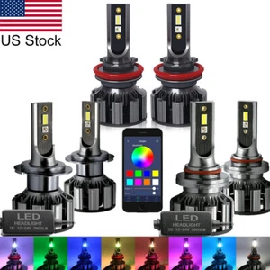 2pcs RGB LED Multi Color Headlight Fog Driving Lights DRL Bulb APP Phone Control - Picture 1 of 21