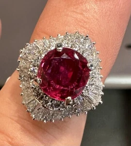 An Exquisite 1.92ct Thai Ruby & Diamond Platinum Ring GRS - Picture 1 of 11
