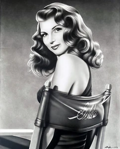 Rita Hayworth 16x20 Original Painting Airbrush Hollywood Movie Set Pin Up - Picture 1 of 9