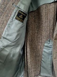 Vtg SOUTHWICK Green Tan 3 Roll 2 HARRIS TWEED Wool Blazer Jacket Ivy Trad - Picture 1 of 13