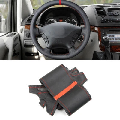 1x Black-red line-red strip Leather Steering Wheel Cover For Mercedes Benz Vito - image 1 of 4