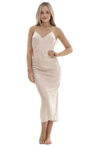 Ladies Gold Satin Maxi Slip Dress - Picture 1 of 6