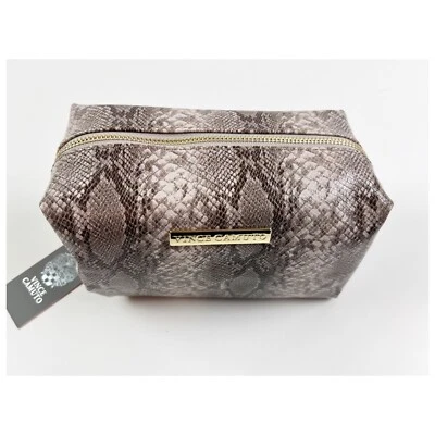 Bolsa de viaje cosmética Vince Camuto bolsa de maquillaje estampado de piel de serpiente gris cremallera rectangular Foto 1 de 4