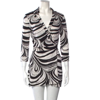 Новый с Ярлыками DVF Romper Celeste черный белый печать шелк Джерси 3/4 рукав размер 8 - Изображение 1 из 4