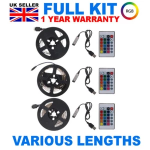 LED STRIP LIGHTS 5050 RGB COLOUR CHANGING TAPE UNDER CABINET KITCHEN LIGHTING TV - Picture 1 of 6