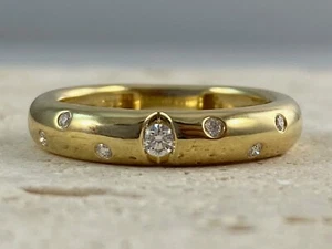 18K Yellow Gold Diamond Scattered Ring Gypsy Wedding Band 0.10 CT Natural - Picture 1 of 5