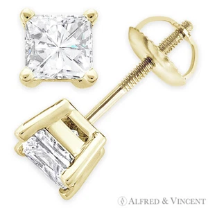 Pendientes de tachuelas Forever One D-E-F de corte cuadrado moissanita oro amarillo 14k - Imagen 1 de 2