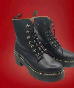 Dr. Martens Leona Plateau Damen US 8 Absatz schwarz Leder 7-Loch Kampfstiefel - Bild 1 von 7
